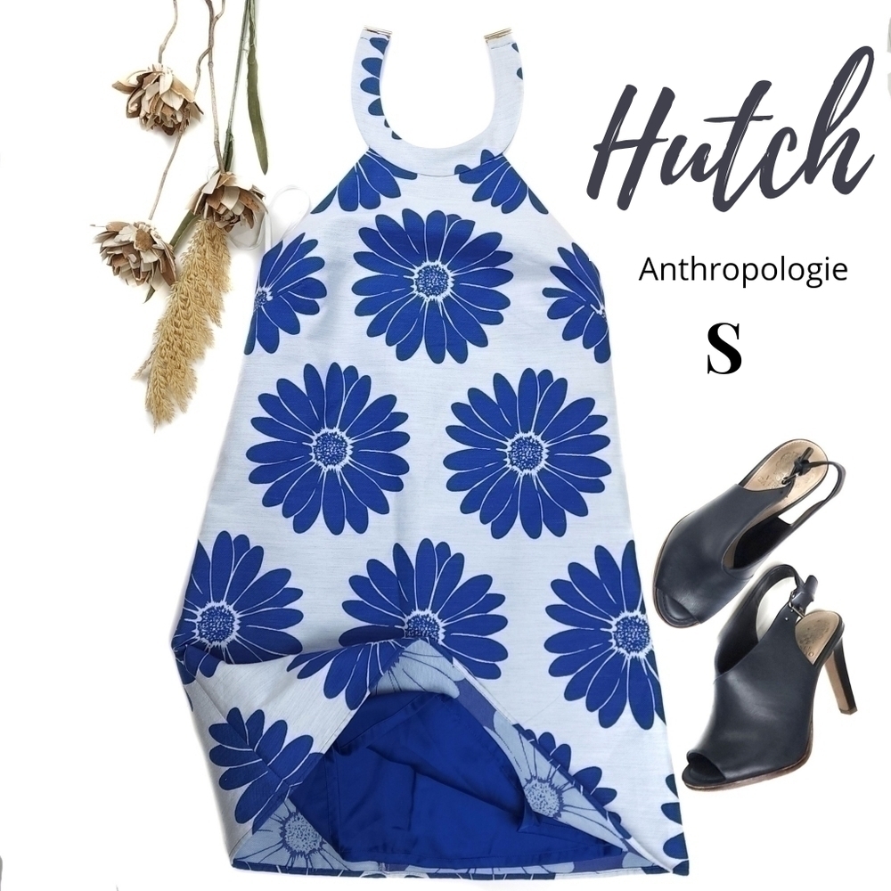Anthropologie Hutck Blue Floral Halter Top Sleeveless Dress Sz S